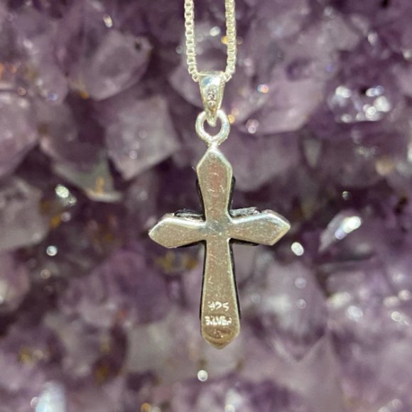 Hypersthene Sterling Silver Cross with Sterling Silver Chain, Cross Pendant - Picture 3 of 4
